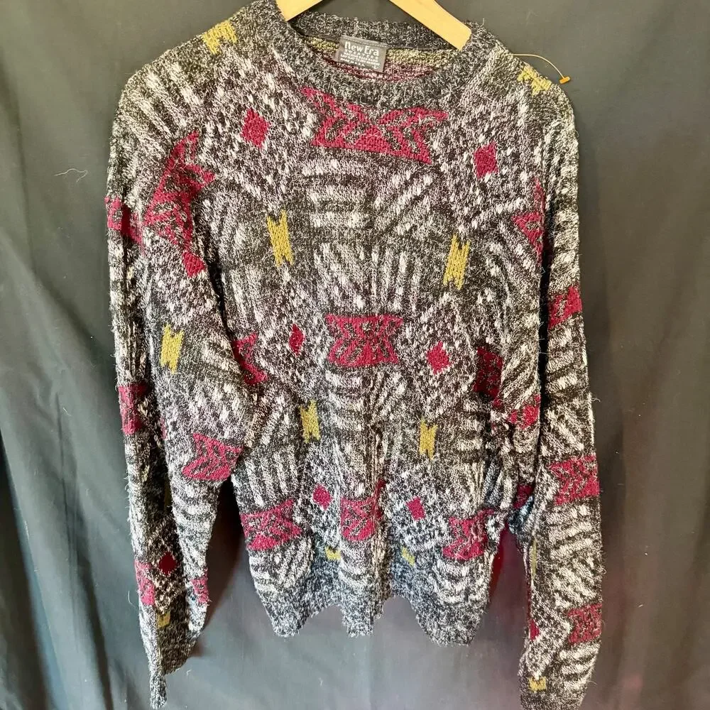 Vintage New Era Sweater Men's L Abstract Geometric 80s Cosby‎ Style Made in USA